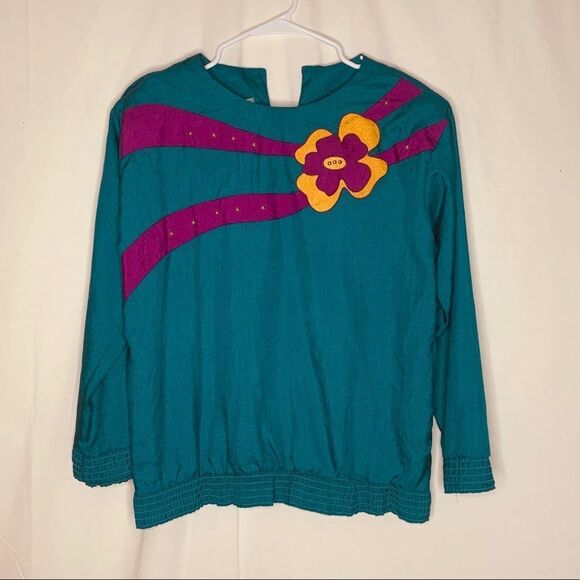 Cervelle Tops - Cervelle Vintage Teal Floral Long Sleeve Blouse 10